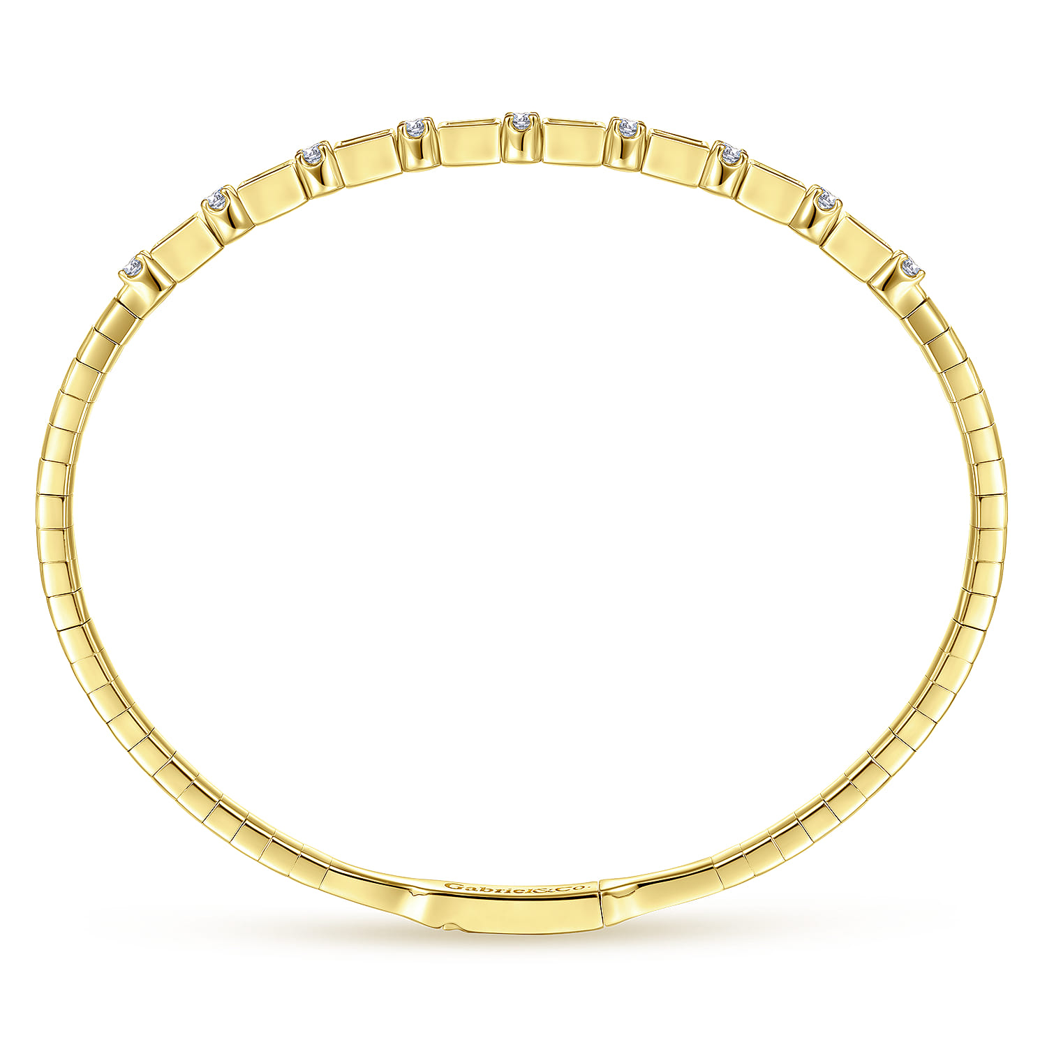 14K Yellow Gold Alternating Baguette and Round Diamond Bangle - 0.85 ct - Shot 3
