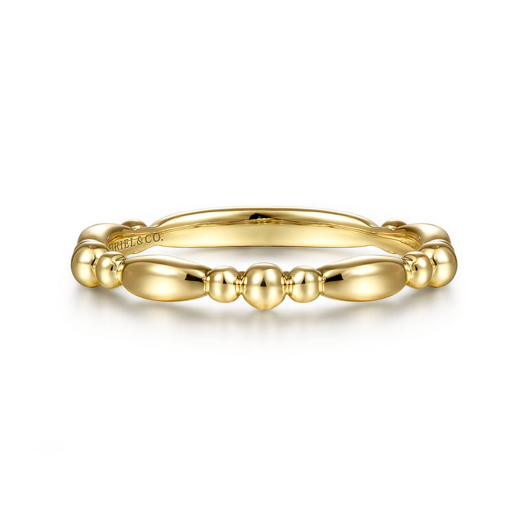 14K Yellow Gold Alternating Bar and Bujukan Bead Stackable Ring - Shot 1