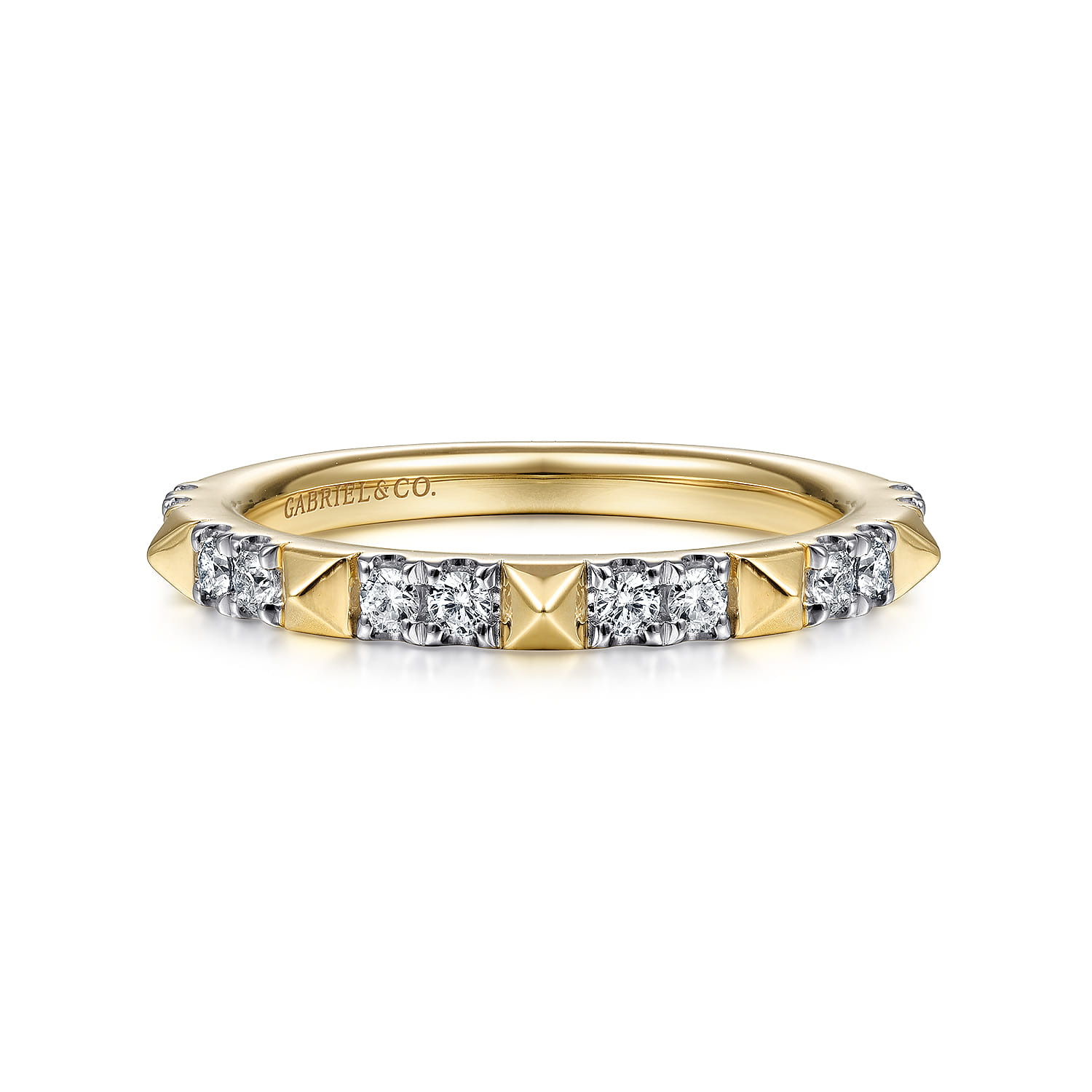 14K Yellow Gold Alternating Diamond and Pyramid Stackable Ring - 0.25 ct - Shot 1