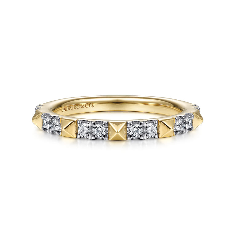 14K Yellow Gold Alternating Diamond and Pyramid Stackable Ring - 0.25 ct - Shot 1