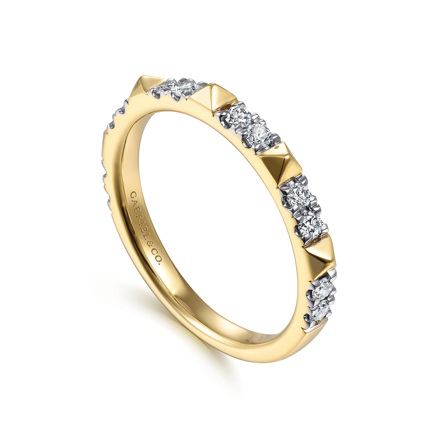 14K Yellow Gold Alternating Diamond and Pyramid Stackable Ring - 0.25 ct - Shot 3
