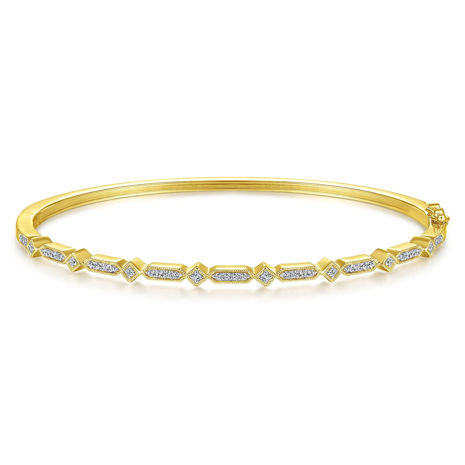 14K Yellow Gold Alternating Geometric Stations Diamond Bangle