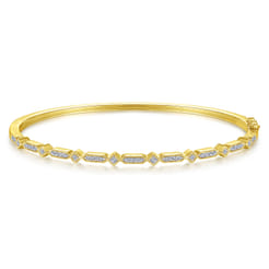 14K Yellow Gold Alternating Geometric Stations Diamond Bangle