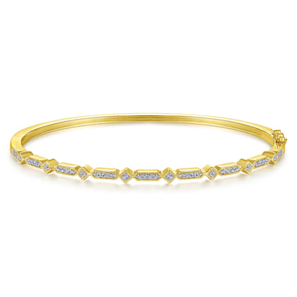 14K Yellow Gold Alternating Geometric Stations Diamond Bangle