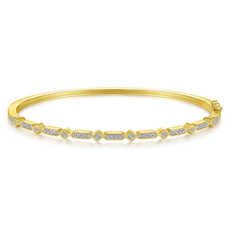 14K Yellow Gold Alternating Geometric Stations Diamond Bangle - 0.22 ct - Shot 1