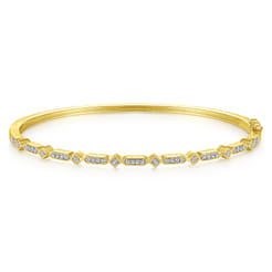 14K Yellow Gold Alternating Geometric Stations Diamond Bangle