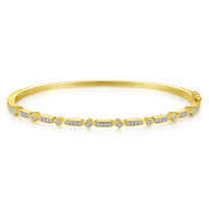 14K Yellow Gold Alternating Geometric Stations Diamond Bangle