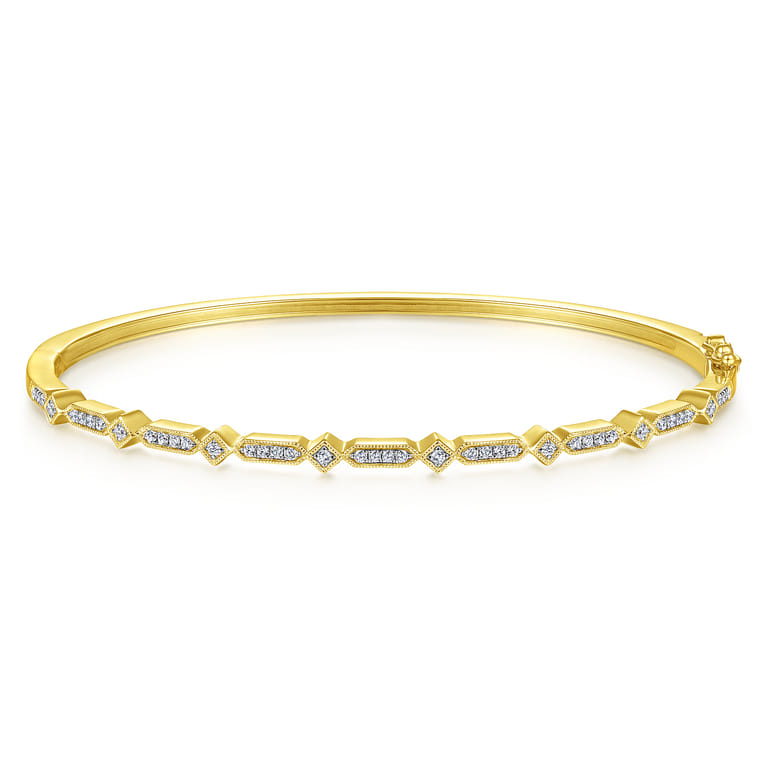 14K Yellow Gold Alternating Geometric Stations Diamond Bangle - 0.22 ct - Shot 1