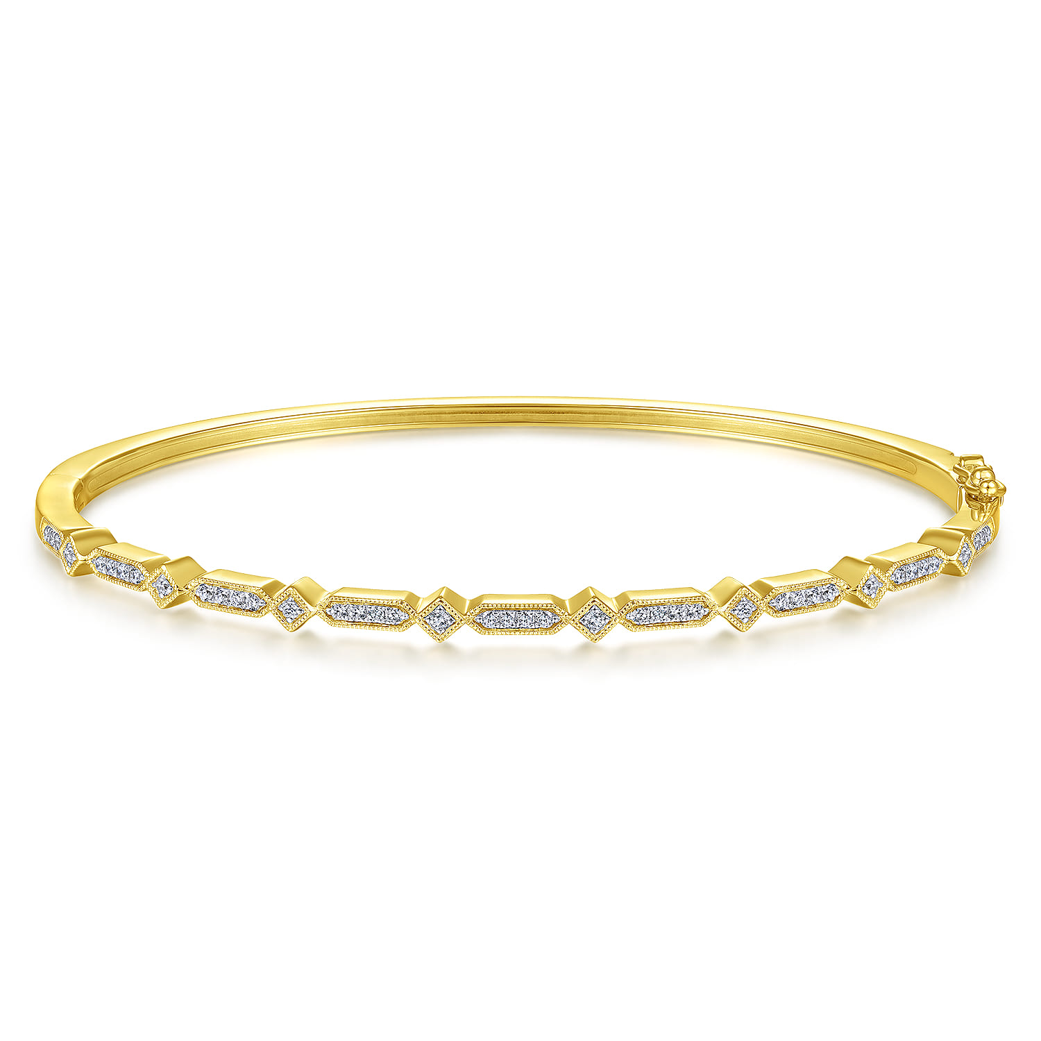14K Yellow Gold Alternating Geometric Stations Diamond Bangle - 0.22 ct - Shot 1
