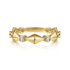 14K Yellow Gold Alternating Geometric and Diamond Station Ring