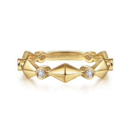 14K Yellow Gold Alternating Geometric and Diamond Station Ring