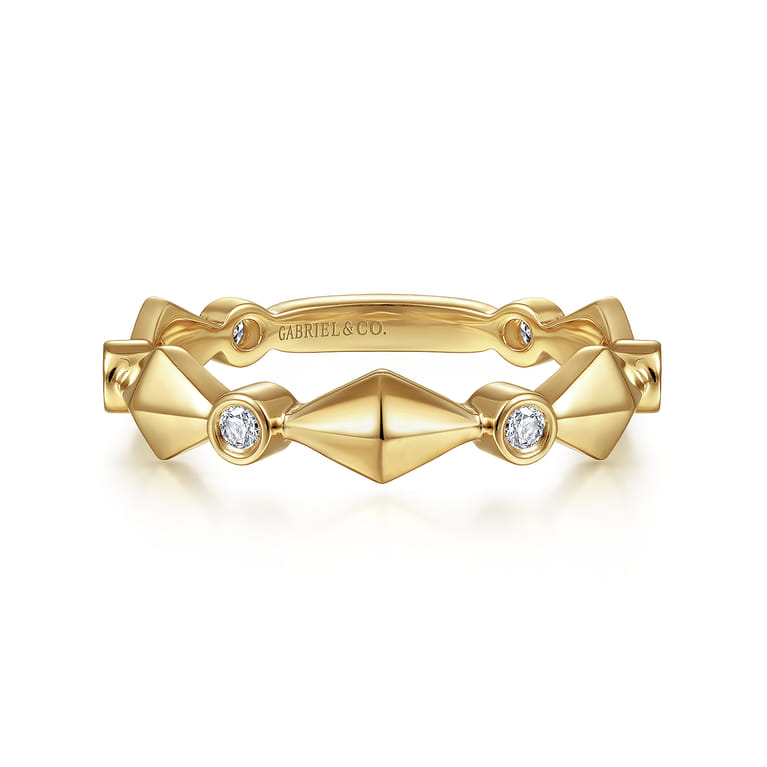 14K Yellow Gold Alternating Geometric and Diamond Station Ring - 0.09 ct - Shot 1