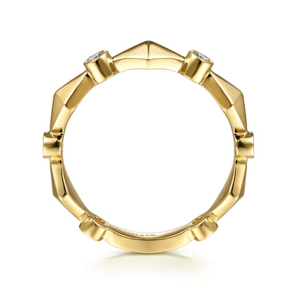 14K Yellow Gold Alternating Geometric and Diamond Station Ring