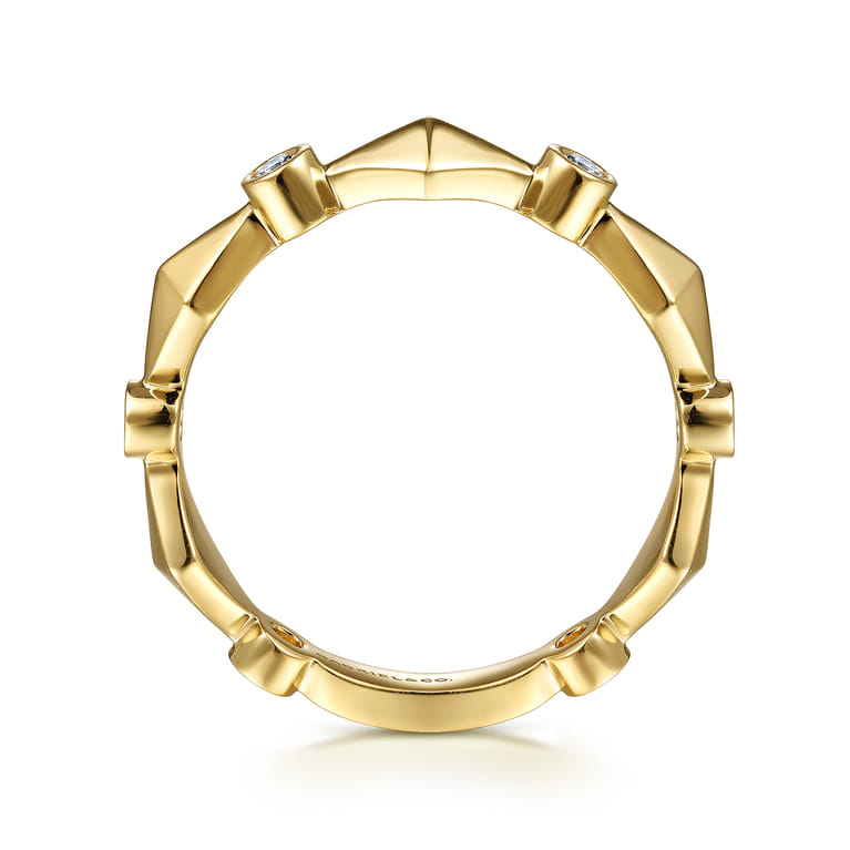 14K Yellow Gold Alternating Geometric and Diamond Station Ring - 0.09 ct - Shot 2