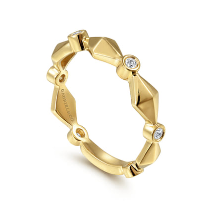 14K Yellow Gold Alternating Geometric and Diamond Station Ring