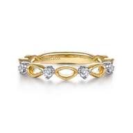 14K Yellow Gold Alternating Open Link and Diamond Stackable Ring