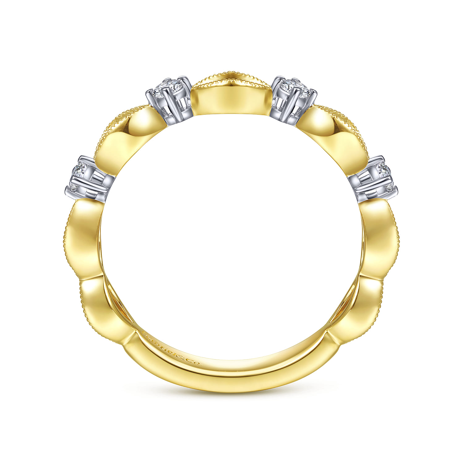 14K Yellow Gold Alternating Open Link and Diamond Stackable Ring - 0.14 ct - Shot 2
