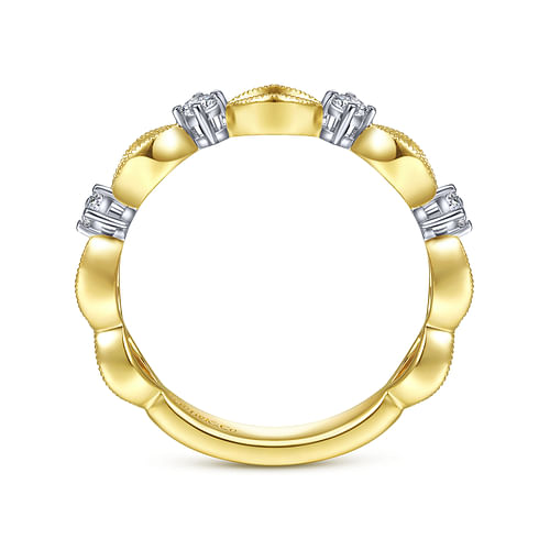 14K Yellow Gold Alternating Open Link and Diamond Stackable Ring - 0.14 ct - Shot 2