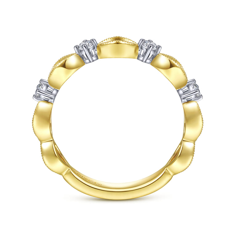 14K Yellow Gold Alternating Open Link and Diamond Stackable Ring - 0.14 ct - Shot 2