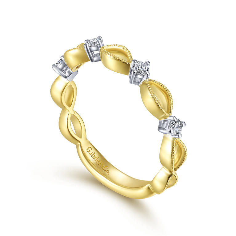 14K Yellow Gold Alternating Open Link and Diamond Stackable Ring - 0.14 ct - Shot 3