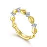 14K Yellow Gold Alternating Open Link and Diamond Stackable Ring - 0.14 ct