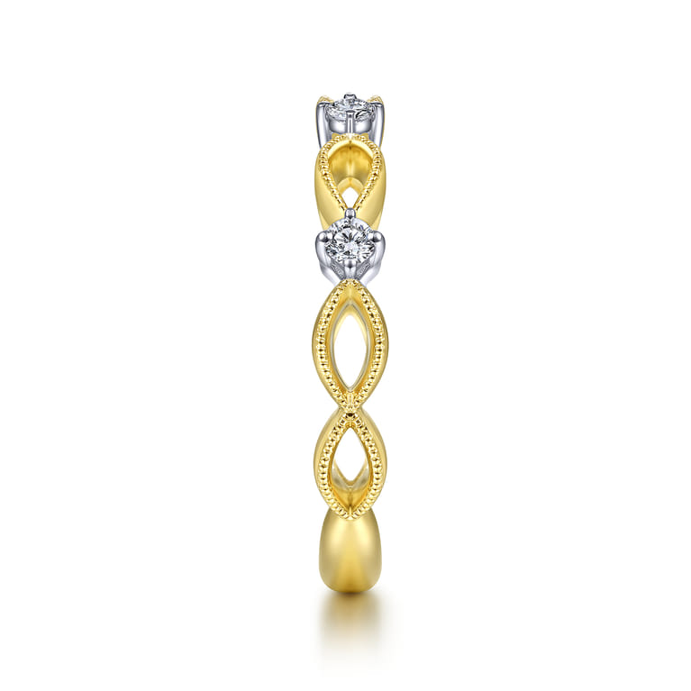 14K Yellow Gold Alternating Open Link and Diamond Stackable Ring - 0.14 ct - Shot 4