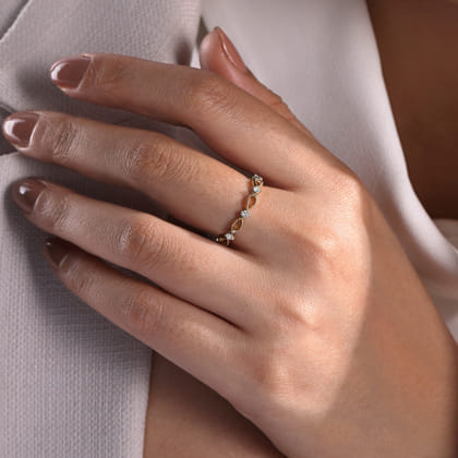 14K Yellow Gold Alternating Open Link and Diamond Stackable Ring