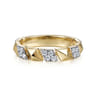 14K Yellow Gold Alternating Pave Diamond and Pyramid Ring - 0.3 ct