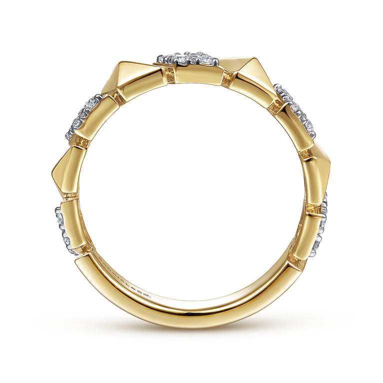 14K Yellow Gold Alternating Pave Diamond and Pyramid Ring - 0.3 ct - Shot 2