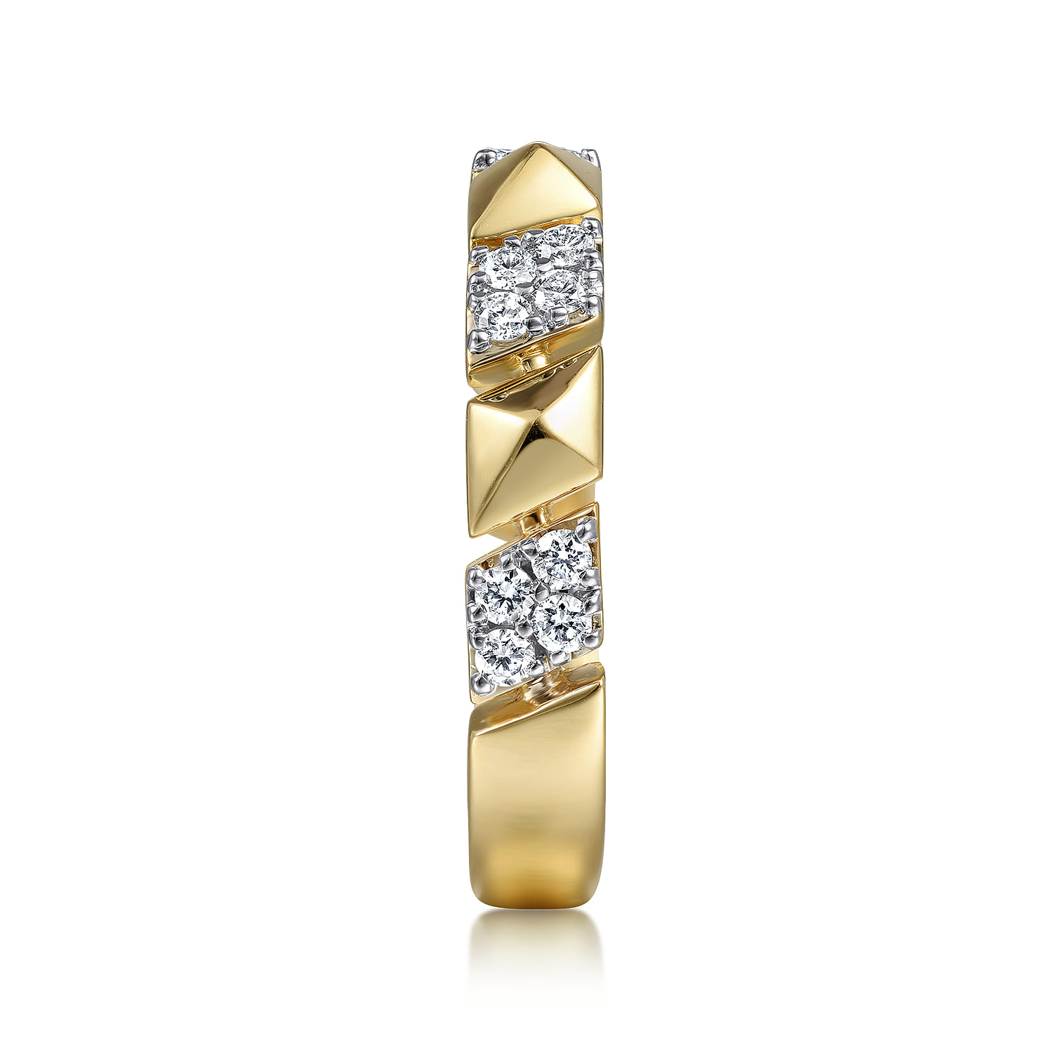 14K Yellow Gold Alternating Pave Diamond and Pyramid Ring - 0.3 ct - Shot 4