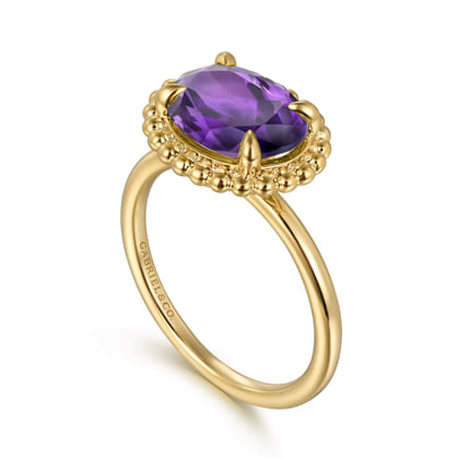 14K Yellow Gold Amethyst Bujukan Ladies Ring