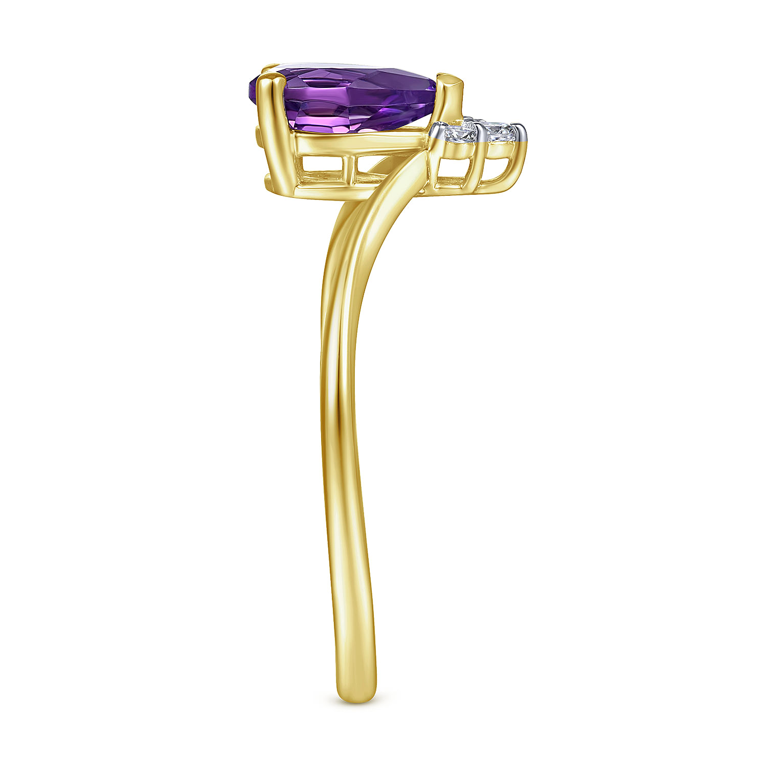 14K Yellow Gold Amethyst Diamond Chevron Ring