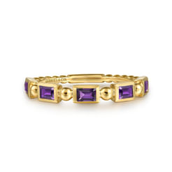14K Yellow Gold Amethyst Geometric Stackable Ring