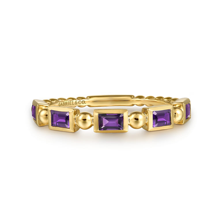14K Yellow Gold Amethyst Geometric Stackable Ring - Shot 1
