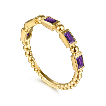 14K Yellow Gold Amethyst Geometric Stackable Ring