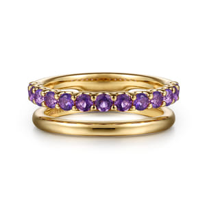 14K Yellow Gold Amethyst Ladies Ring