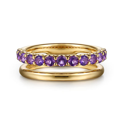14K Yellow Gold Amethyst Ladies Ring