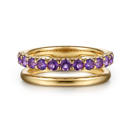 14K Yellow Gold Amethyst Ladies Ring
