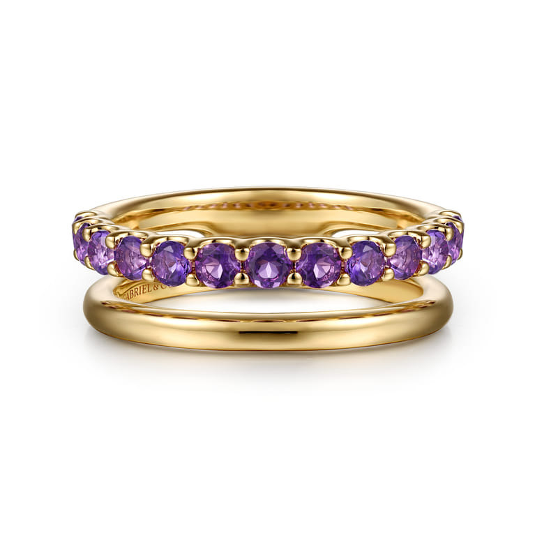 14K Yellow Gold Amethyst Ladies Ring - Shot 1