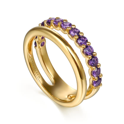 14K Yellow Gold Amethyst Ladies Ring