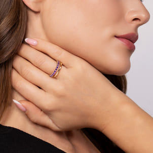 14K Yellow Gold Amethyst Ladies Ring