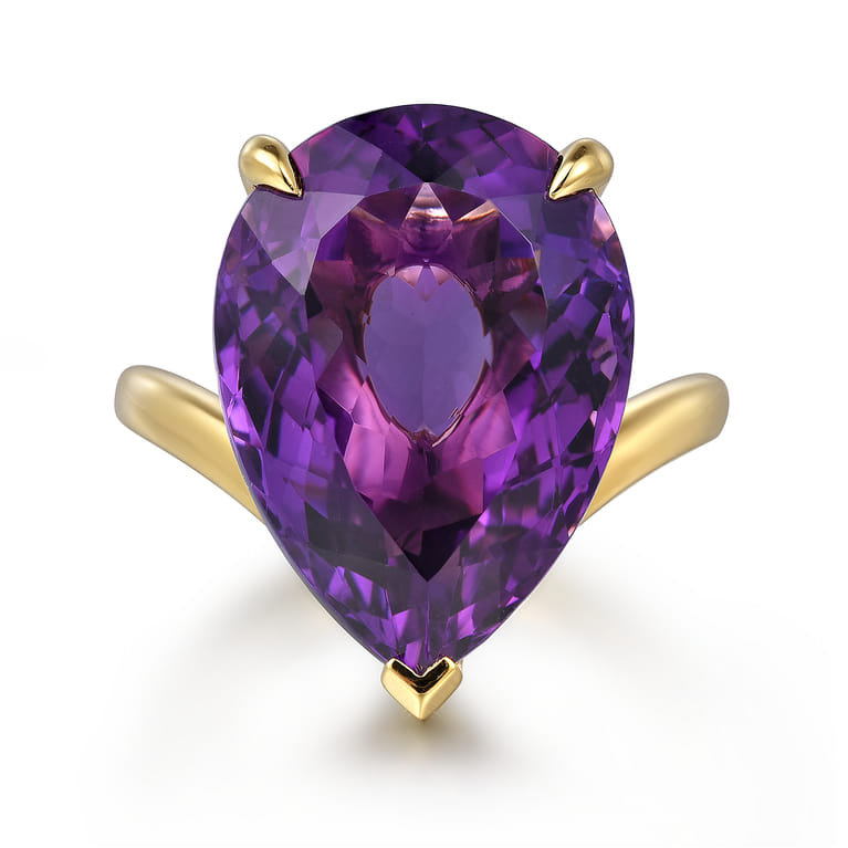 14K Yellow Gold Amethyst Pear Shape Ladies Ring - Shot 1