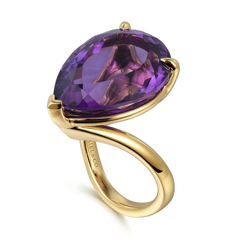 14K Yellow Gold Amethyst Pear Shape Ladies Ring - Shot 3