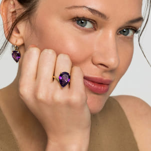 14K Yellow Gold Amethyst Pear Shape Ladies Ring