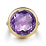 14K Yellow Gold Amethyst Round Shape Ladies Ring With Flower Pattern J-Back
