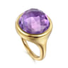 14K Yellow Gold Amethyst Round Shape Ladies Ring With Flower Pattern J-Back