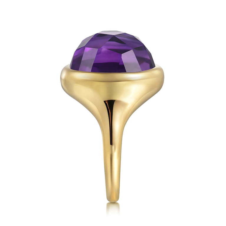 14K Yellow Gold Amethyst Round Shape Ladies Ring With Flower Pattern J-Back - Shot 4