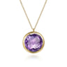 14K Yellow Gold Amethyst Round Shape Necklace With Flower Pattern J-Back