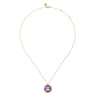 14K Yellow Gold Amethyst Round Shape Necklace With Flower Pattern J-Back