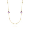14K Yellow Gold Amethyst Round Shape Necklace With Four Stations Beads and Bezel Setting